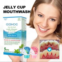 Enjuague bucal con vaso de gelatina; Enjuague bucal desechable y portátil para una limpieza profunda de manchas y cálculos dentales y para refrescar el aliento.