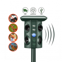 Ultrasonic Animal repeller Outdoor waterproof IP66led alarm to repel squirrels boar weasels Support solar and USB charging