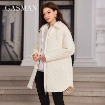 Gasman 2024 Frauen Daunen jacke mittellanger klassischer Reiß verschluss Design großer Taschen ständer Kragen Kapuze schlanke Mäntel Frauen Parkas 80363