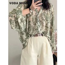 2023 sommer V-ausschnitt Laterne Hülse Lose Blusen Shirts Tops Vintage Boho Floral Print Chiffon Shirts frauen Sonnencreme Shirt