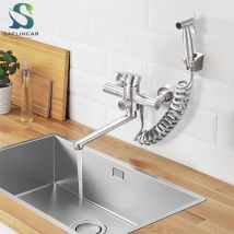 Rubinetti da cucina Rubinetto per lavabo da bagno multifunzionale a parete in acciaio inossidabile Rubinetti miscelatori acqua calda fredda con pistola a spruzzo