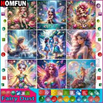 HOMFUN Feenstaub-Diamantgemälde „Portrait Beauty Girl Angel“ 5D-Diamant-Stickerei zum Selbermachen, quadratisch/rund, mit Strasssteinen des Bildes