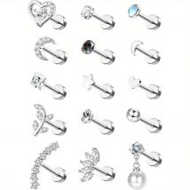 Drperfect Orecchini a bottone in cartilagine in acciaio inossidabile per donna Orecchini a bottone con perla stella opale Orecchini a bottone con fiori Gioielli per piercing all'orecchio