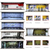 Meiduoxing Maßstab 1:64 Diorama Parkplatz Modell Montieren LED Beleuchtung Auto Auto Garage Hintergrund Display Szene Modelle Set Spielzeug