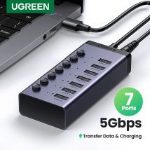 UGREEN USB HUB Splitter USB 3.0 a 7 porte 5 Gbps con interruttore individuale Adattatore di alimentazione per PC Laptop Porte USB Extender Docking USB-C