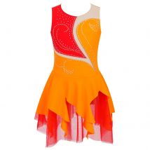 Gymnastics Leotard Ballet Tutu Dress Kids Girls Rhinestone Hollow Figure Skating Dress Lyrical Stage Performance Dance Costumes