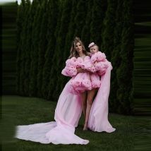 Luxury 3D Flower Mother And Daughter Matching Evening Dresses For Photo Shoot 2025 Birthday Party Mommy And Me Tulle Gowns