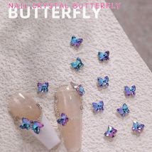 10 Stück 3D rosa und lila süße gemischte Schmetterlings-Zirkon-Nagelanhänger glänzende rosa und lila Diamant-Nagelglas-Strass-Dekoration
