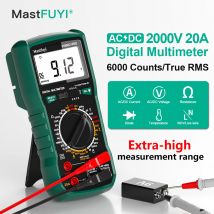 MASTFUYI Multimetro Digitale 6000 Conteggi AC/DC 2000V/20A True RMS Tester di Temperatura per Elettricisti nel Settore Fotovoltaico e Minerario