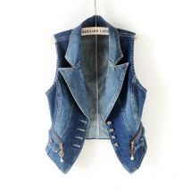 Neue Casual Weibliche Tops Frauen Denim Weste Jacke Frühling Herbst Kleidung Ärmellose Kurze Jeans Westen Einreiher 5XL