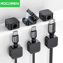 Rocoren Magnetischer Kabel-Organizer, glatt, verstellbar, Kabelhalter, Magnet, für den Schreibtisch, Kabelmanagement, Drahtschutz, Kabelklemmen-Set