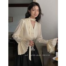 Jugend Vorne Bogen Gebunden Satin Seide Bluse Frauen Elegante Flare Hülse Casual Top Dame Büro V-ausschnitt Oversize-Shirt Weibliche 2024 neue