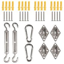 Accessorio per baldacchino per vela parasole 24 pezzi / set Kit hardware in acciaio inossidabile 304 Tenditore per occhi Moschettone Clip Viti con gancio Argento