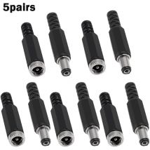 5/10 Coppie di Connettori DC Femmina 5.5mm x 2.1mm, Jack DC a Saldare, Connettori DC 5.5x2.1mm, Spina di Alimentazione DC Maschio e Femmina
