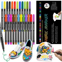 Permanente Stoffmarker für Kleidung, 24 Farben, wasserdicht und maschinenwaschbar, kein Entlüftungsstift für T-Shirts, Segeltuchschuhe, Taschen, Kissenbezug