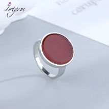 Rhodochrosit-Ring aus 925er-Sterlingsilber, eingelegter runder Naturstein, minimalistischer süßer Ring für Männer und Frauen, Party, edler Schmuck