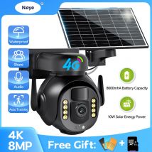 Neye Telecamera solare esterna 4G 8MP HD 10X Zoom digitale Telecamera di rete PTZ PIR Rilevamento umano Telecamera di sicurezza con batteria incorporata