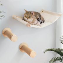 3-teiliges Katzen-Wandhängematten-Set mit 2 Kratzbäumen für Katzen im Innenbereich, Wandmontage, Holzmöbel für Haustiere, Kletterregal, Barschbett