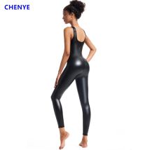 Frauen Ein Stück Sexy Faux Leder Overall Sportliche Overall Erhöht Butt Frau Gym Set Sport Anzug Ärmellose Yoga Fitness Overalls