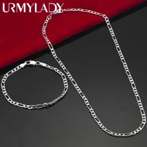 Szlachetny nowy przyjeżdża 925 sterling silver 4MM łańcuszek dla mężczyzn Kobiety Bransoletka Naszyjnik zestaw biżuterii pani prezenty świąteczne uroki ślubne