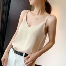 Elegante Perle Tank Top Ärmellose Luxus Französisch Neue In Kleidung Sommer Leibchen Frauen T-shirt Casual Alle-spiel Sexy Solide mode