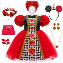 Alice Red Queen Cosplay Abito da principessa Ragazze Abiti da spettacolo deluxe Carnevale per bambini Festa di Halloween Costume con fascino Regalo di compleanno
