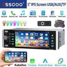 ESSGOO Einzel 1 DIN Autoradio Drahtloses Apple Carplay Android Auto 5" HD ISP Touchscreen Bluetooth USB AUX-IN TF FM EQ Mirror Link