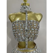 Luxus Sparkly Silber Diamant Sexy Crop Top Mini Kleid Set Frauen Feiern Abend Nachtclub Tänzer Leistung Bühne Kostüm