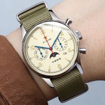 Seakoss automatische mechanische Armbanduhr mit Möwe st1654 Uhrwerk 24 Stunden Anzeige Luftwaffe Pilot Kalender Herren uhren