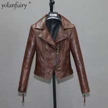 Echt lederjacke Frauen Gemüse gegerbt Ziegenleder Echt leder Kleidung Frauen Motorrad jacke Vintage Slim Top weiblich fc