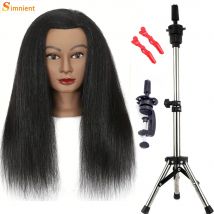 African Mannequin Head 100%Real Hair Hairdresser Training Head With Tripod Manikin Cosmetology Doll Head For Braiding Styling