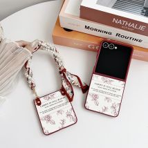 Skizzieren von Blumen mit Armband, Armbandkette, PU-Leder, hartes PC, stoßfeste Handyhülle für Samsung Galaxy Z Flip 7, 6, 5, 4, 3