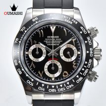 OUMASHI 42 mm Herren-Sportuhr mit arabischem Index, Chronographenfunktion, VK63, Quarzwerk, C3, leuchtendes, wasserdichtes Saphirglas
