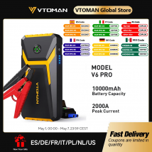 VTOMAN V6 Pro Avviatore di emergenza per auto Accumulatori e caricabatterie di riserva 2000A Caricabatteria per auto Dispositivo di avviamento di emergenza automatico Dispositivo di avviamento di