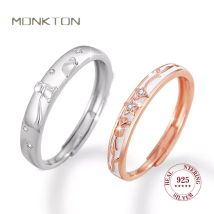 Monkton 925 Sterling Silber Kleiner Prinz und Rose Paarring für Damen und Herren Modischer Zirkon-Ring Stern-Paar Ehering