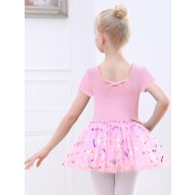 Mädchen Tanz Tutu Trikot für Ballett Kurzarm Kleinkind Wunderschöne Federn Tanzkleid Kinder Zurück Crisscross Dancewear