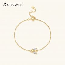 ANDYWEN 2021 Neue 925 Sterling Silber Gold Klar Bienen Armband Kette Schmuck Mode CZ Zirkon Einfache Licht Armreif Schmuck Geschenk