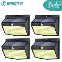 138 LED Solar Light Outdoor 4PCS Solar Wall Lamp Human Body Sensor 3 Mode Waterproof Garden Decor