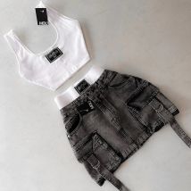 Harajuku Mehrere Taschen Denim Rock Sets Goth Frauen Zwei Stück Sets Y2k Neue Mode Straps Casual Vielseitig Strap Streetwear