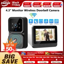 Podofo Bezprzewodowy Dzwonek do Drzwi z Ekranem 4.3'' IPS HD Inteligentny Interkom 2.4G Bez WIFI Widoczny Dzwonek Dwukierunkowa Komunikacja Noktowizor