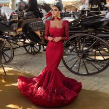 Vestidos de fiesta de encaje burdeos de alta calidad, falda de burbuja de estilo español, vestido de noche de sirena, vestido para ocasión Formal, vestidos de novia