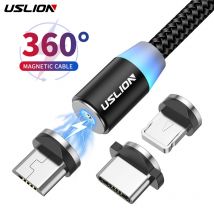 USLION Magnetyczny kabel USB 3 w 1 do iPhone'a 14 13 Xiaomi Samsung Kabel typu C LED Szybkie