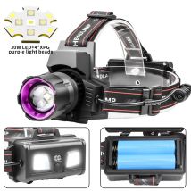 Headlamp UV Light 395nm Ultra Violet Purple Light & White Headlight Rechargeable & Zoomable for Detects Rock Hounds, Scorpions