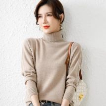 Autumn Winter Women Sweater Vintage Basic Solid Knitted Tops Casual Slim Mock Neck Pullover Korean Sweaters Simple Chic Jumpers