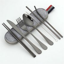 Tragbares Geschirr-Set aus Edelstahl, Besteck-Set, Camping, wasserdichte Aufbewahrung, Geschirr, Tasche, Gabel, Löffel, Picknick-Dinner-Set im Freien