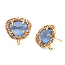1pair Gold Plated Pink Blue Cats Eye Stone CZ Stud Earrings Post with Open Loop Connector Linker