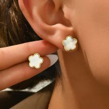 Personality Trendy Five Leaf Flower Stud Earrings for Women Claccic Simple Stainless Steel Temperament Korea Earring Jewelry