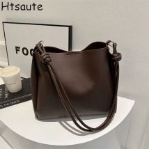 Handtasche Vintage einfarbig Frauen Mode Schulter Schulter tasche hohe Kapazität einfache Doppel riemen Eimer Umhängetasche