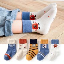 5 Paare/los Cartoon Kinder Socken Casual Baby Jungen Baumwolle Streifen Frühling Herbst Kleinkind Gestrickte Kinder Socken Für 1-8Years
