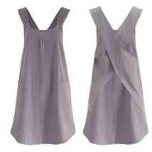 Baumwoll-Leinen-Schürze, überkreuzte Schürze mit 2 geräumigen Taschen zum Kochen, Backen, Grillen und Grillen, Küchenschürze